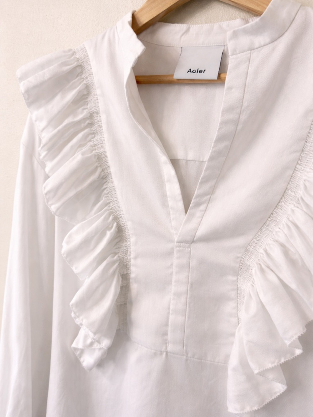 Acler Ivory Ruffle Blouse Cotton V Neck Long Sleeve Size 6 - Picture 5 of 9
